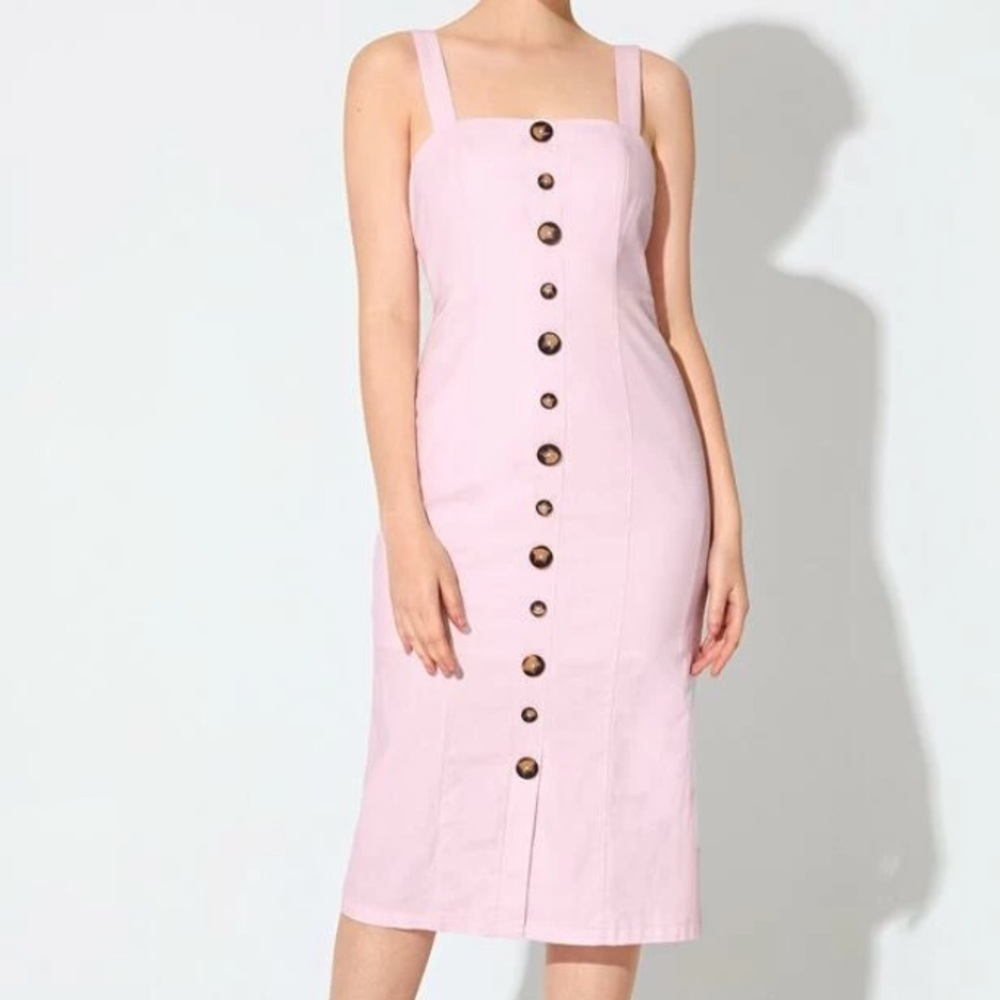 Blush pink cami button up midi dress